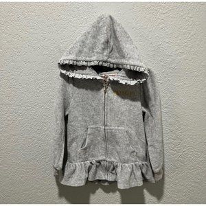 Juicy Couture Toddler Grey/Gold Velour Ruffle Detail Zip Up Hooded Jacket
